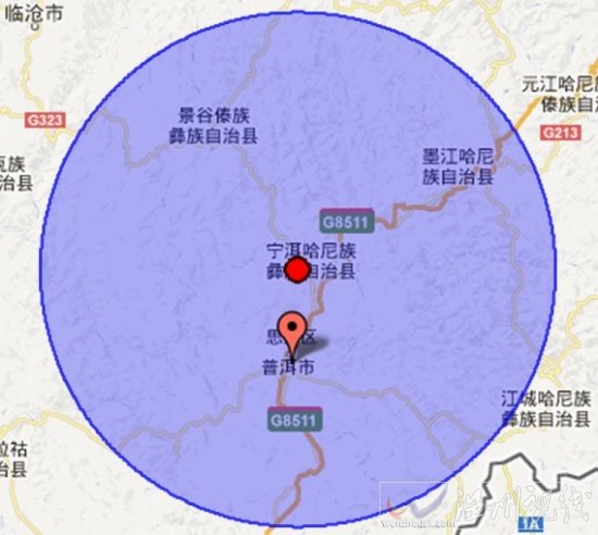 寧洱縣地震震中位置