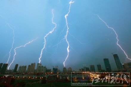 福州閃電圖片 26日傍晚閃電不斷榕城兩小時打302次雷