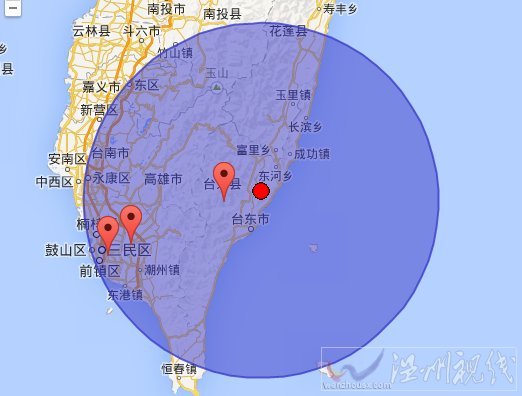 臺(tái)東縣地震震中示意圖