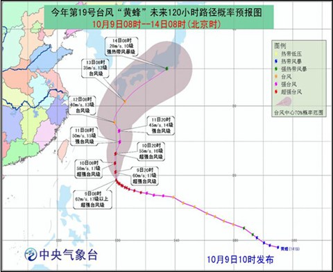 超強臺風黃蜂路徑圖
