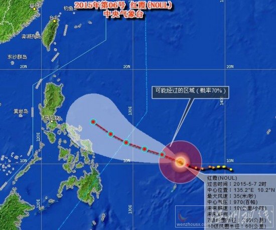 臺風紅霞路徑和風力