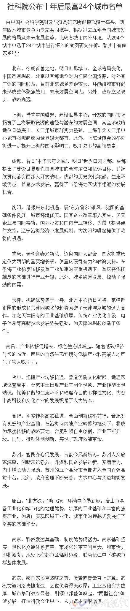十年后最富24個城市